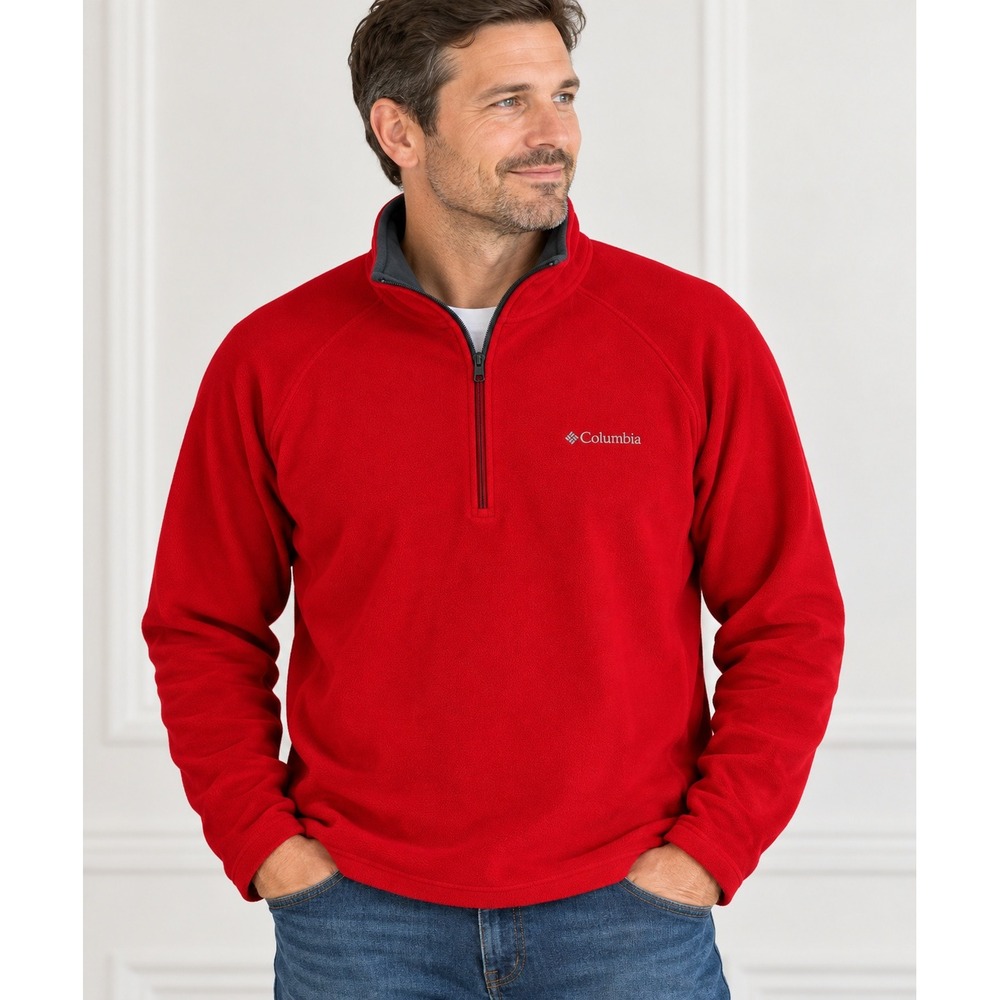 Columbia Mens Rust Red Quarter Zip Fleece Sweatshirt Athleisure Outdoors Large